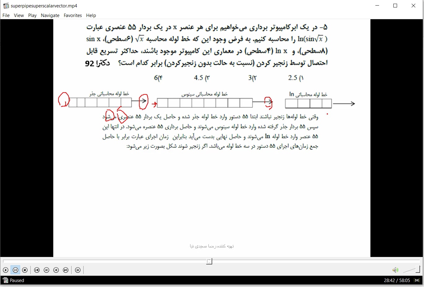 6- ویدیوی تدریس خط لوله های پیشرفته- VLIW, SUperScalar, Superpipeline, Vector Processor و تست های دکترا -درس معماری کامپیوتر پیشرفته