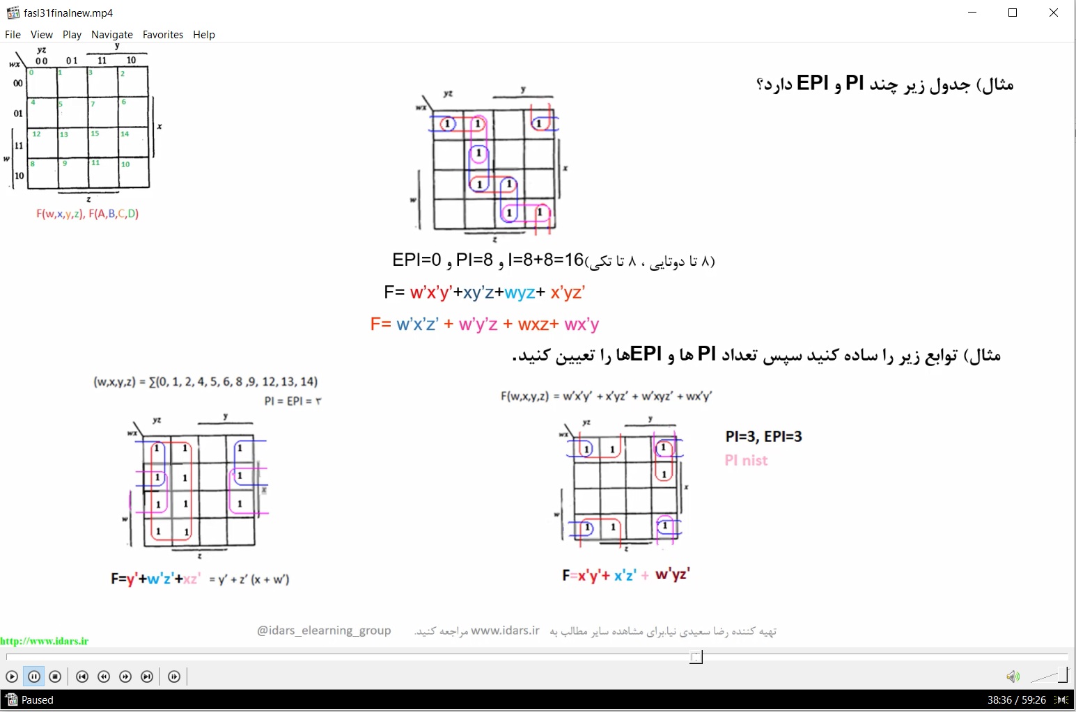 4- ویدیوی تدریس ساده سازی با جدول کارنو. کارنوی دو متغیره تا 4 متغیره و حالات بی اهمیت. با حل تست های 15 سال کنکور کارشناسی ارشد مدار منطقی